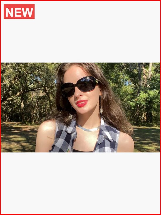 Large Rectangle Polarized UV Protection Sunglasses with Rhinestones main image 4